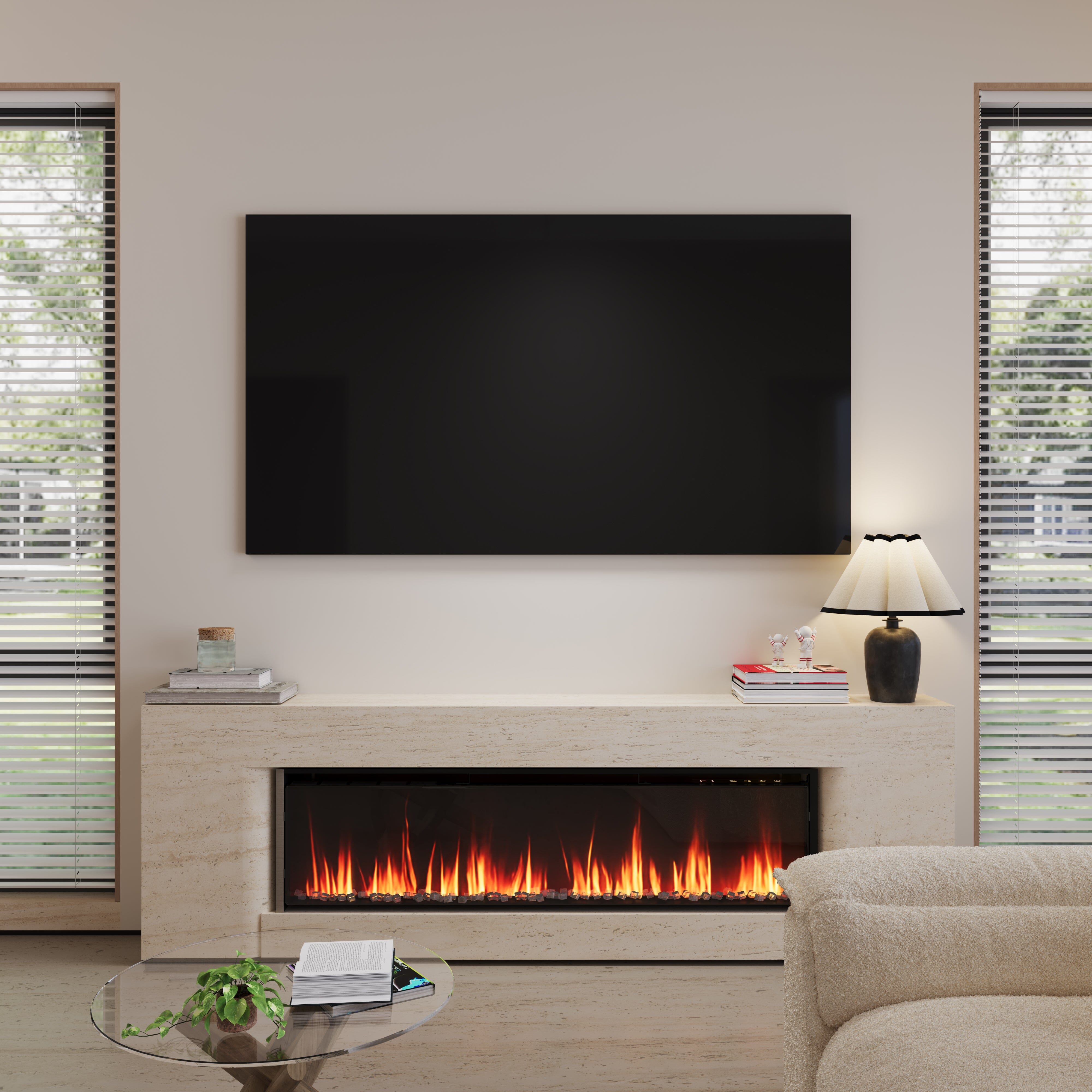40/50/60inch Black Wall Mounted & Recessed Electric Fireplace with Adjustable Flame & Brightness Living and Home 50inch (Pre-Order)